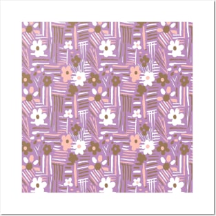 Minimal soft style floral and stripes purple violet Posters and Art